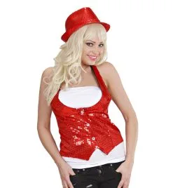 Disco Deukhoed Pailletten Rood -Sprookjeskleding Verkoopwinkel 9068h g 1