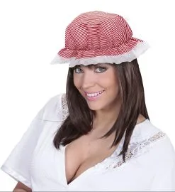 Boerinnen Slaapmuts Wit / Rood Gestreept -Sprookjeskleding Verkoopwinkel wdm1014 02426 c