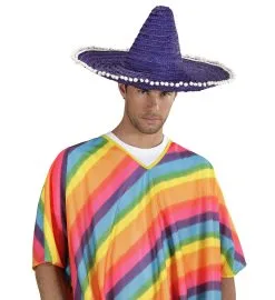 Sombrero 50cm, Blauw / Paars Met Pom Poms -Sprookjeskleding Verkoopwinkel wdm1014 1432k c 4