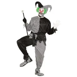 Jolige Evil Jester Zwart / Wit Man Kostuum