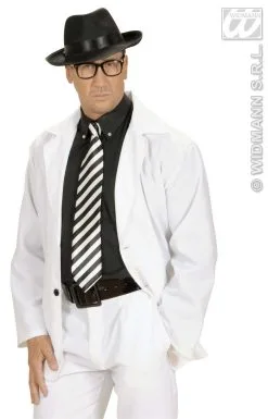 Satijnen Stropdas Wit Met Zwarte Strepen -Sprookjeskleding Verkoopwinkel wdm1014 2995p f