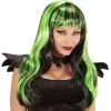 Lange Pruik, Halloween Zwart / Groen