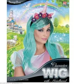 Eenhoorn Blauwgroene Pruik Met Bloemetjes Hoofdband -Sprookjeskleding Verkoopwinkel wdm 2018 46942 4 1