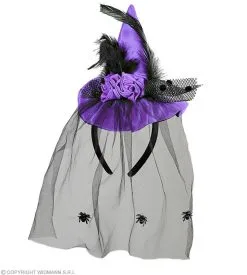 Paarse Mini Heksenhoed Met Sluier